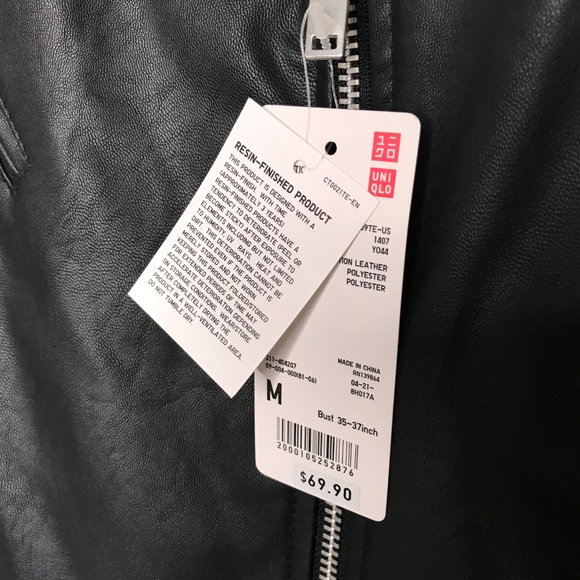 Uniqlo Vegan Faux Leather Biker Moto Jacket M New - Picture 6 of 8